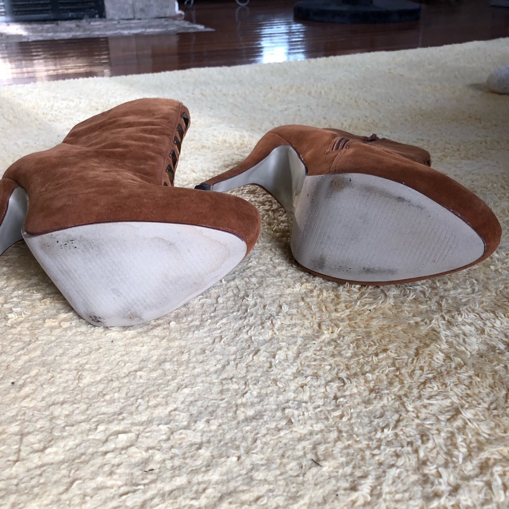 Brown Suede Studded  Platform Ankle High Heel Boots Size 8 - Picture 11 of 16